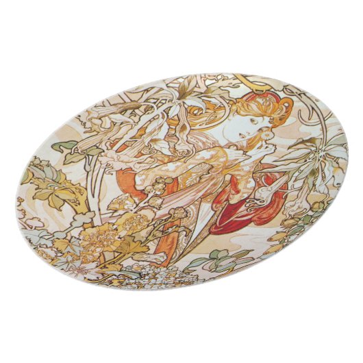 Mucha Woman with a Daisy Art Nouveau Plates (Left Side)