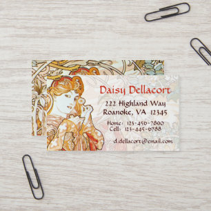 Mucha Woman With Daisy Art Nouveau Business Cards