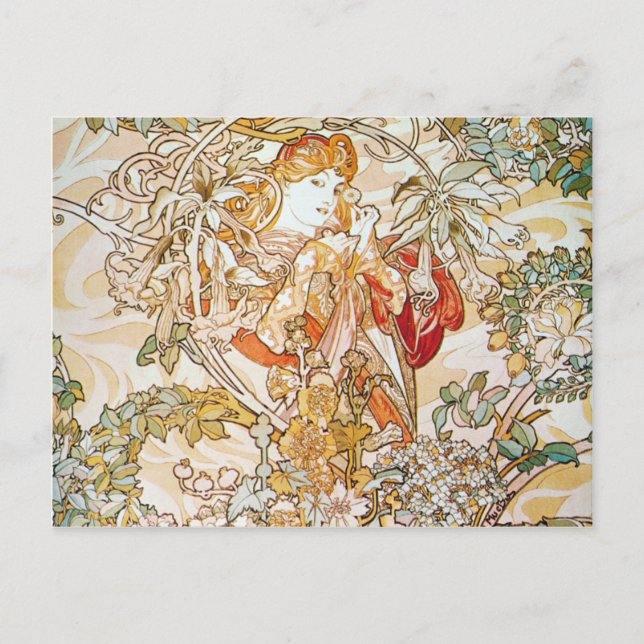 Mucha Woman With Daisy Art Nouveau Postcards (Front)