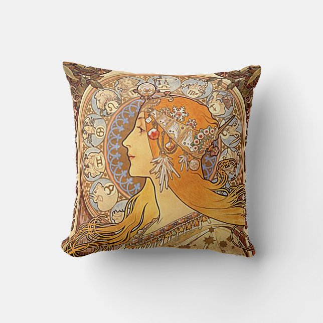 Mucha. Zodiac Throw Pillow (Front)