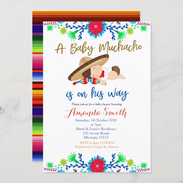 Muchacho MEXICAN Fiesta Baby Shower Invitation (Front/Back)