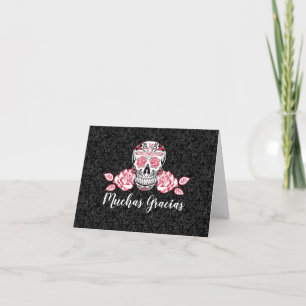 Muchas Gracias Black Damask Sugar Skull Thank You