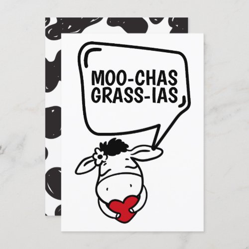 Muchas Gracias Cow Themed Many Thanks Funny Thank You Card