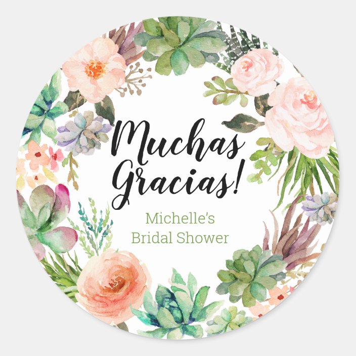 Muchas Gracias Fiesta Succulent Wreath Classic Round Sticker Zazzle Com