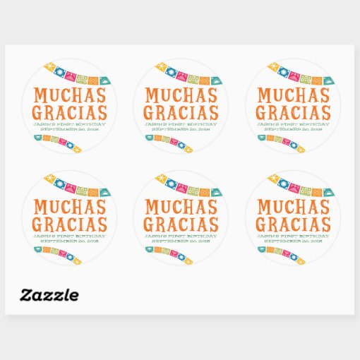 MUCHAS GRACIAS - THANK YOU PARTY FAVORS CLASSIC ROUND STICKER | Zazzle