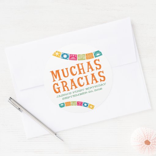 MUCHAS GRACIAS - THANK YOU PARTY FAVORS CLASSIC ROUND STICKER | Zazzle