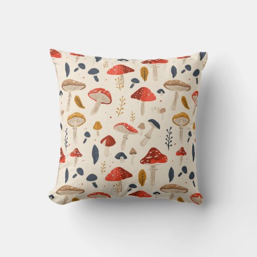 Muchroom Fungi Pattern Throw Pillow