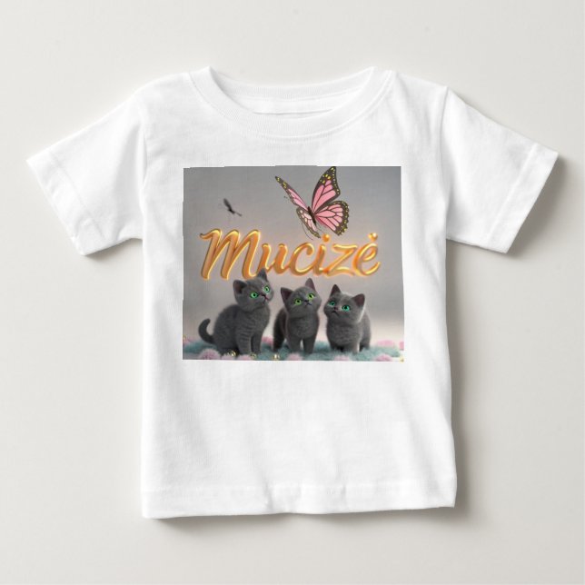 “MUCİZE” — Dreamy Elegance with Kittens & Butterfl Baby T-Shirt (Front)
