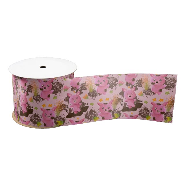 Mud Bath Piggy  Satin Ribbon (Spool)
