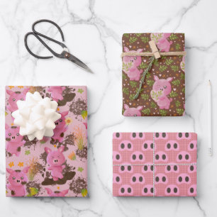 Mud Bath Piggy snouts Wrapping Paper Sheets