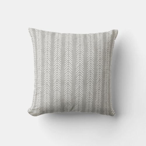 Mud Cloth Arrows Grey and White Throw Pillow