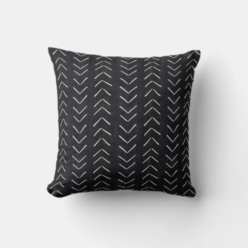 Mud Cloth Big Arrows Black and White Throw Pillow