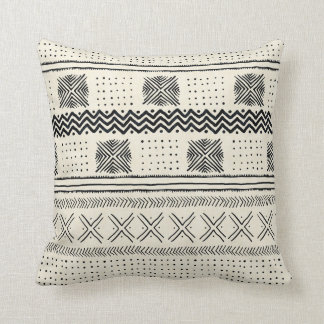 Mud Cloth Geometric Stripe Black and Cream Throw Pillow