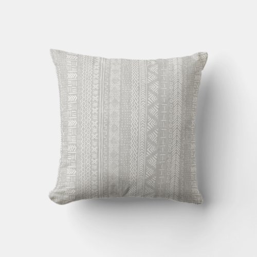 Mud Cloth Geometric Stripe Tribal Grey Throw Pillow