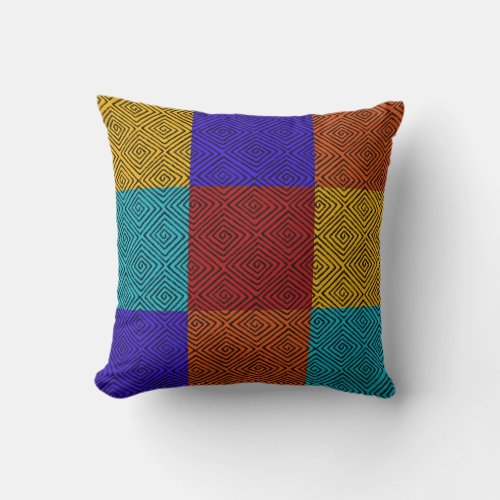 Mud Cloth Inspired  Colors Patchwork Boho Throw Pillow