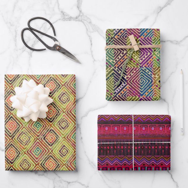 Mud Cloth Inspired Patterns Wrapping Paper Sheets (Front)