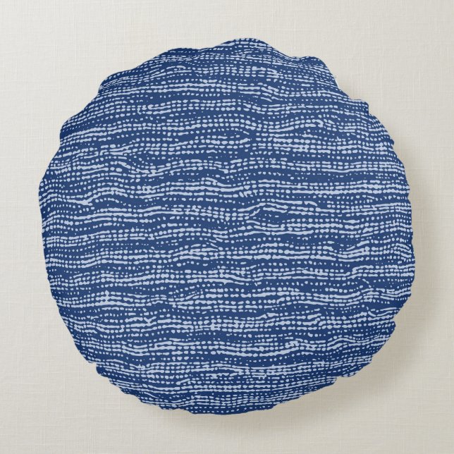 Mud Cloth Stitch Stripes in Indigo Blue Round Pillow (Back)