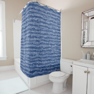 Mud Cloth Stitch Stripes in Indigo Blue Shower Curtain
