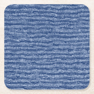 Mud Cloth Stitch Stripes in Indigo Blue Square Paper Coaster