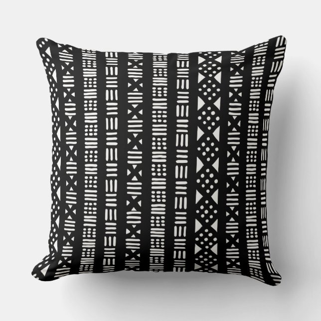 Mud Cloth Style 01 - Black Throw Pillow (Front)