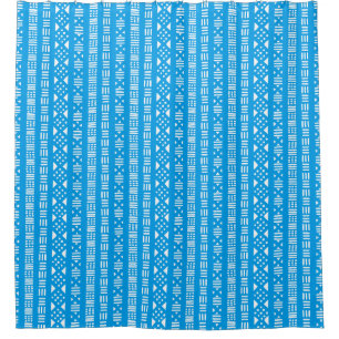 Mud Cloth Style 01 - White on Blue 009dea Shower Curtain