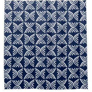 Mud Cloth Style 080215 - White on Dark Blue 001744 Shower Curtain