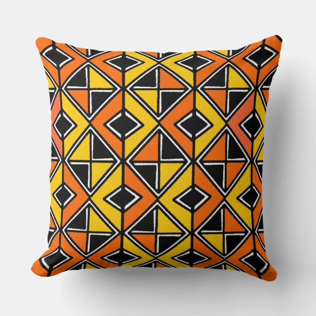 Mud Cloth Style 100215(2) - Amber and Orange Throw Pillow (Front)