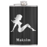 Mud Flap Girl Lined On Black Flask at Zazzle