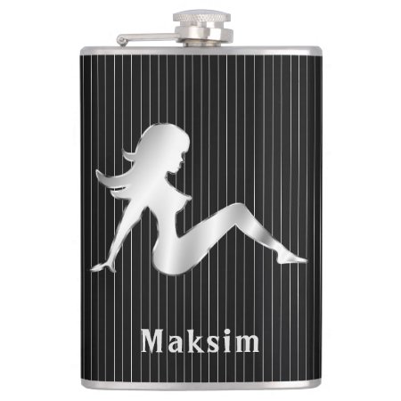 Mud Flap Girl Lined On Black Flask
