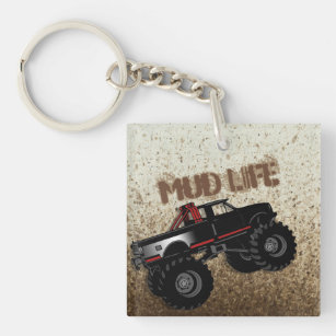 Mud Life Mud Bogging Black Truck Keychain