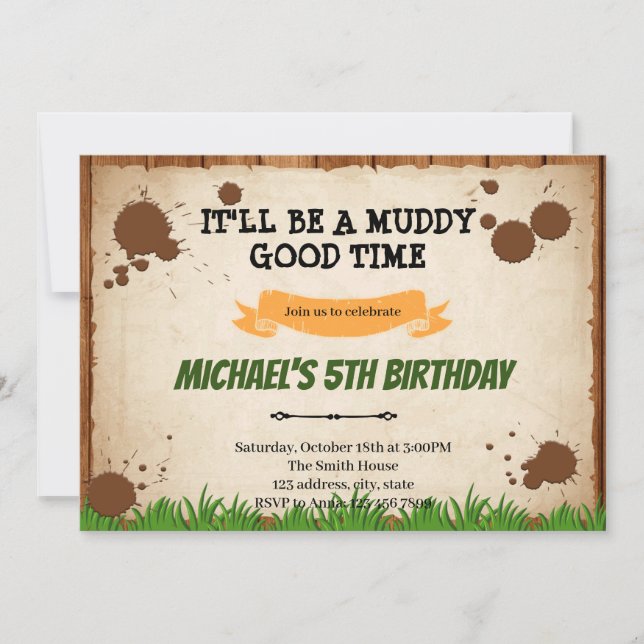 Mud Obstacle Course Birthday Invitation (Front)
