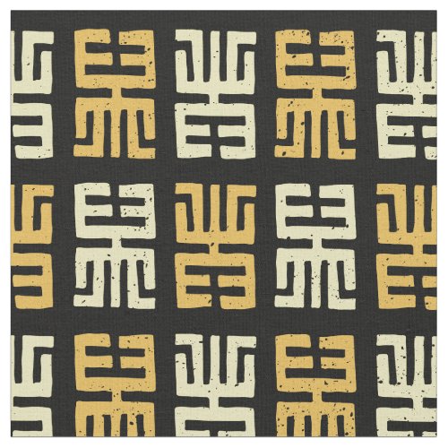 Mud Print Inspired Pattern  BlackYellowOrange Fabric