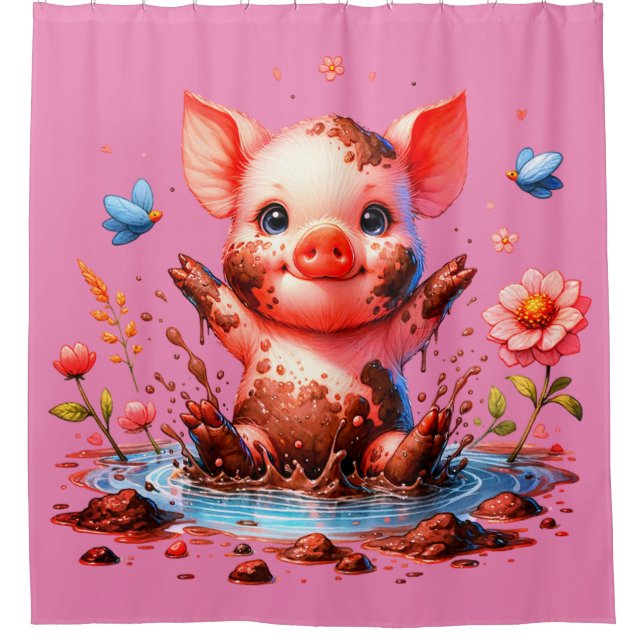 "Mud Puddle Piggy" Shower Curtain (Front)