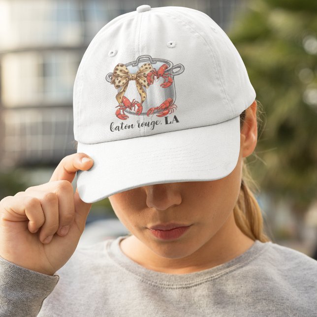 Mudbugs on Boiling Pot with Leopard Bow 47 Brand Hat (Customize this cute crawfish and boiling pot with leopard bow hat )