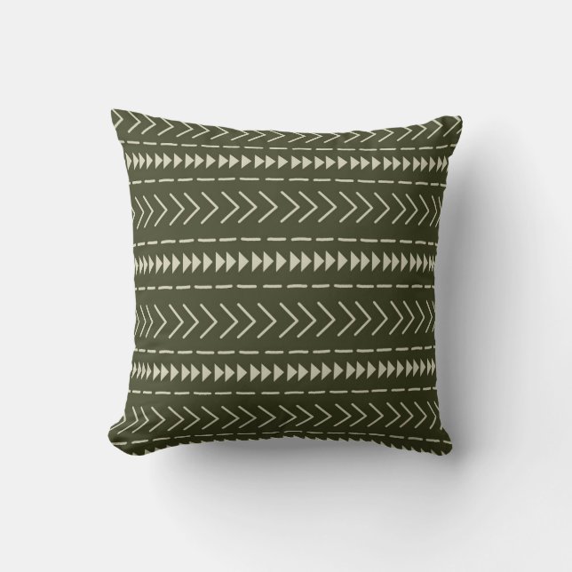 Mudcloth Forest Green Throw Pillow (Front)