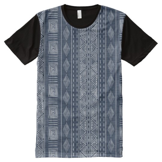 mudcloth inspired blue and white tribal print all over print t shirt zazzle com zazzle