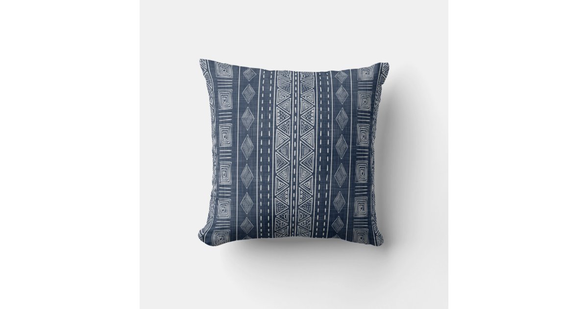 Mudcloth Navy Blue and White Tribal Pattern Throw Pillow Zazzle
