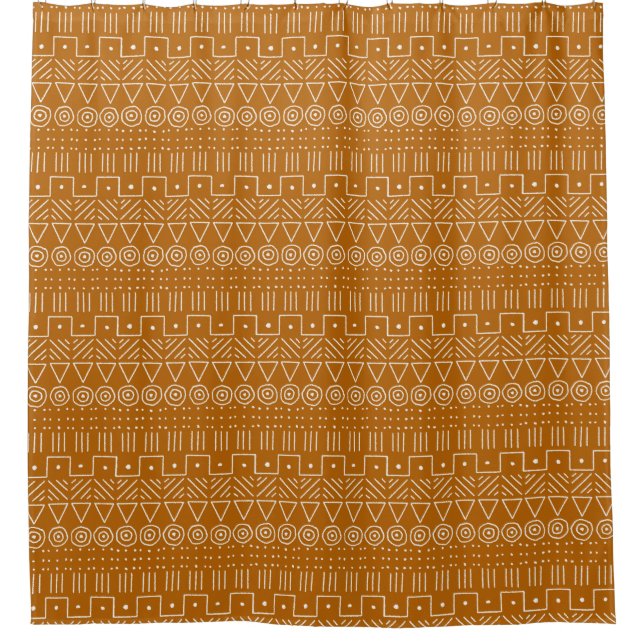 Mudcloth Pattern, Geometric, Rust, Burnt Orange Shower Curtain (Front)