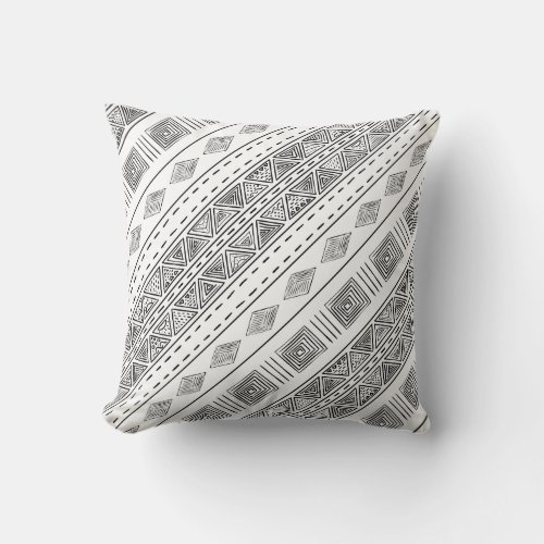 Mudcloth Style Tribal Pattern White and Black Throw Pillow