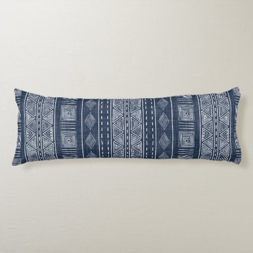 Mudcloth Style Tribal Print Blue and White Body Pillow