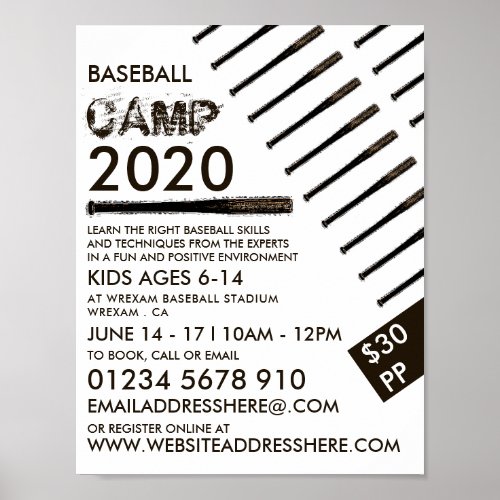 Muddy Baseball Bat Baseball Camp Advertising Poster