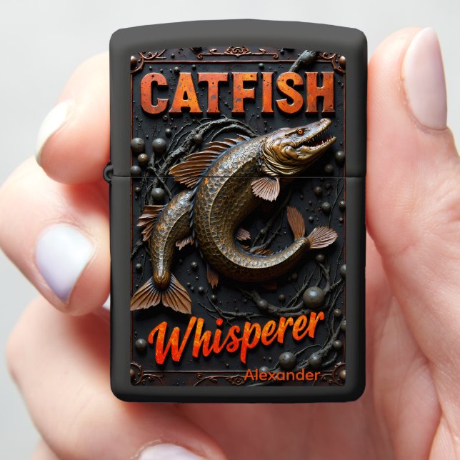 Muddy Catfish Personalized River Monster Zippo Lighter (In Hand)