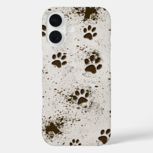 Muddy Dog Paws Prints iPhone 16 Case