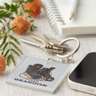 Muddy Hiking Boots Personalized Outdoor Adventure Keychain