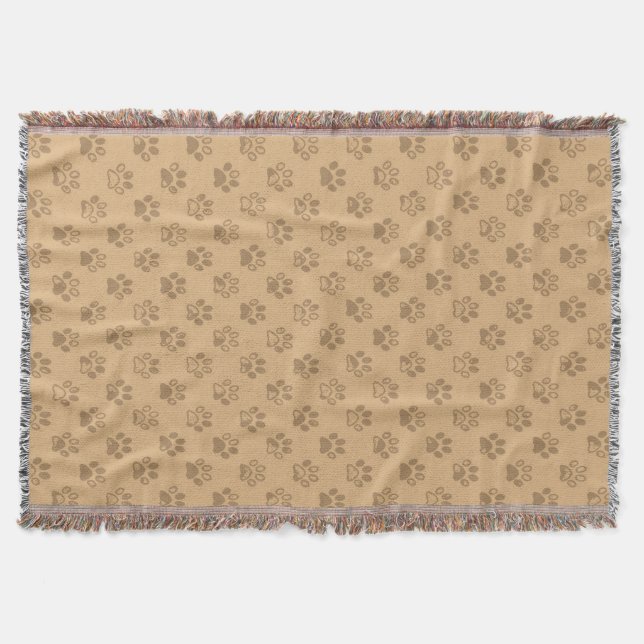 Muddy paw prints in beige and brown throw blanket (Front)