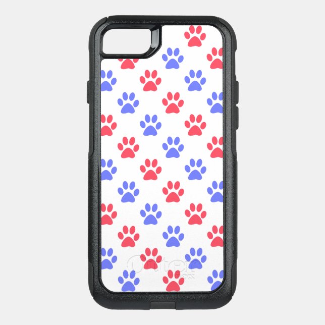 Muddy paw prints in Blue and Red, customizable Otterbox iPhone Case (Back)