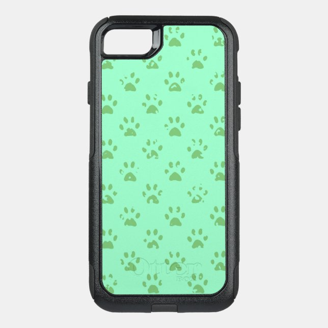 Muddy paw prints in Green Otterbox iPhone Case (Back)