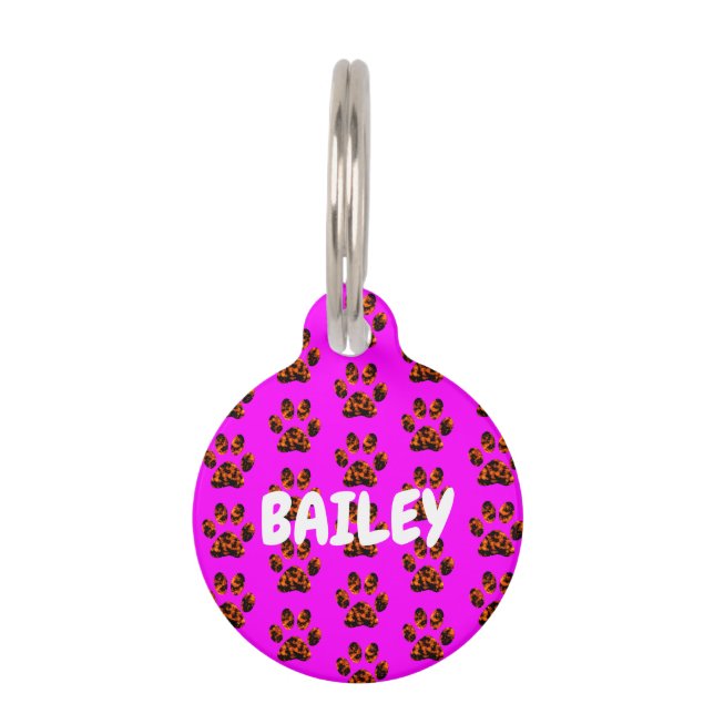 Muddy Paws on Pink Round Pet ID Tag (Front)