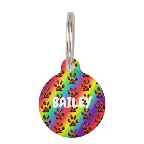 Muddy Paws on Rainbow Colours Round Pet ID Tag