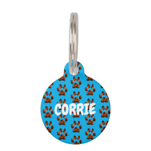 Muddy Paws on Sky Blue Round Pet ID Tag